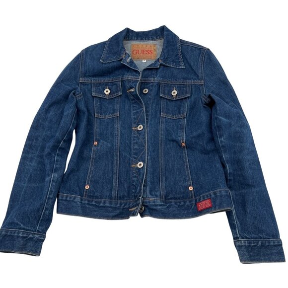 Guess Women's Denim Jacket Medium Blue Button-Front Long Sleeve - Picture 1 of 6